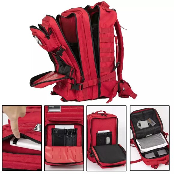 45L Tactical Backpack Red Waterproof Multi Compartment for Hiking, Camping, - Picture 3 of 6
